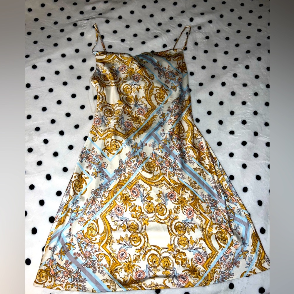 Satin mini dress.